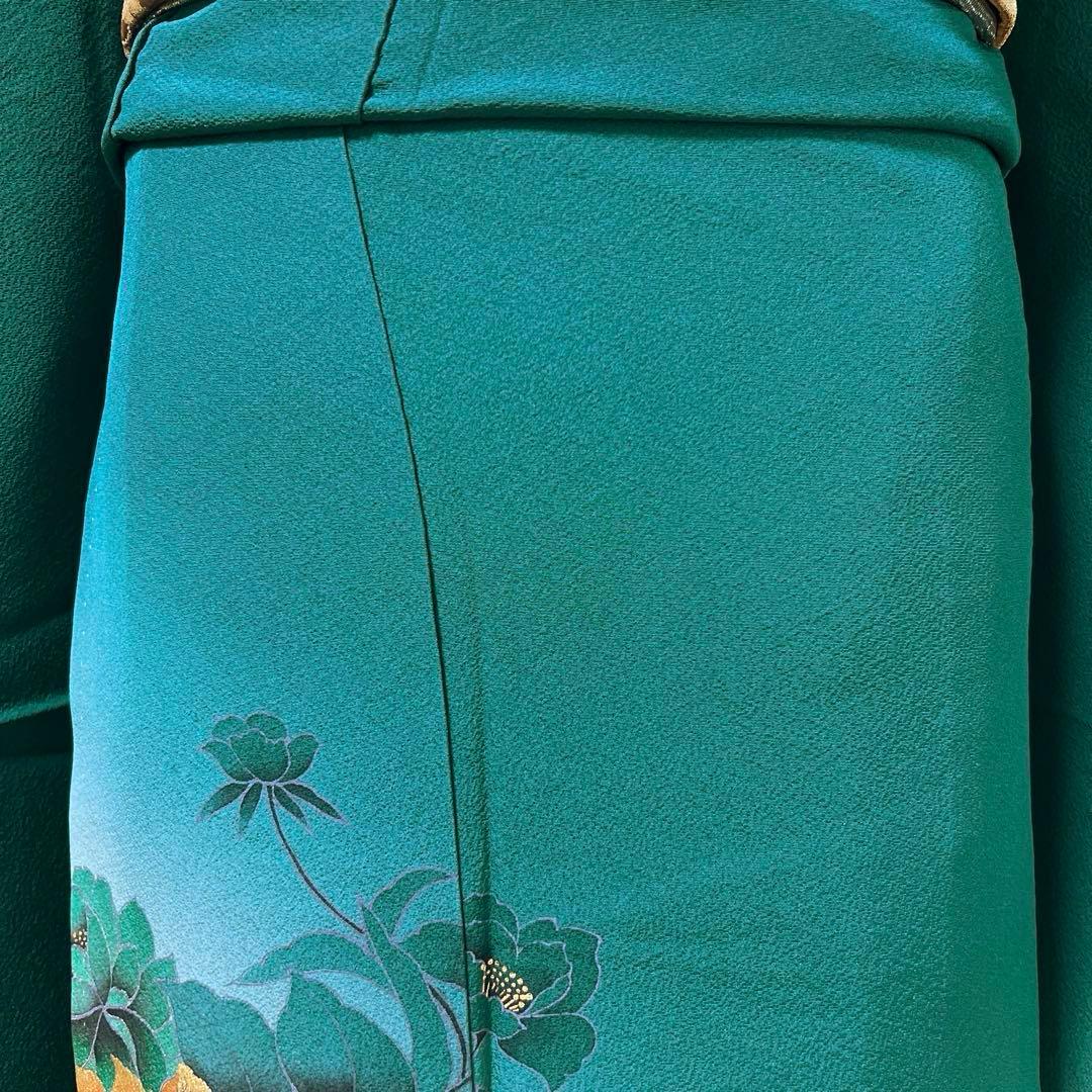 488 振袖フルセット 正絹 深緑 グリーン 金彩 暈し染め シック シンプル