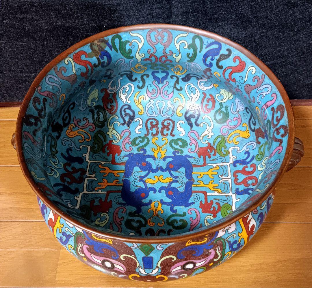 大口缸式器物　七宝焼き　倣古　置物　中国　大きい　工芸品　アンティーク