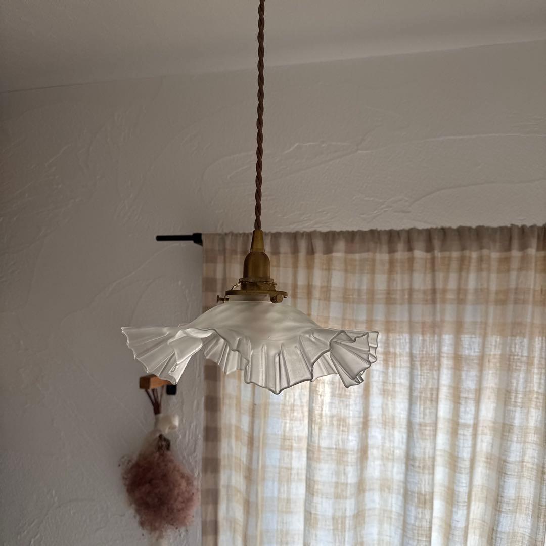 フランスアンティーク　ガラスシェード　フロストガラス　フリルシェード