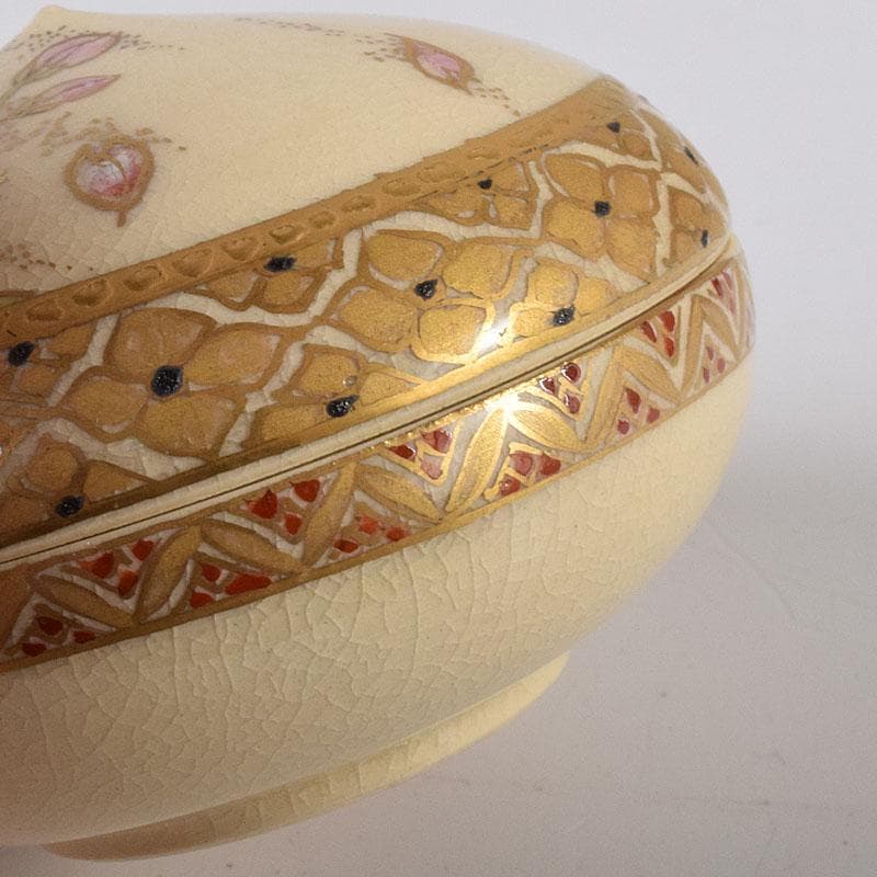 茶道具　薩摩焼　江月窯　新妻守作　白薩摩　金蘭手花文　香合　共箱　V　7611