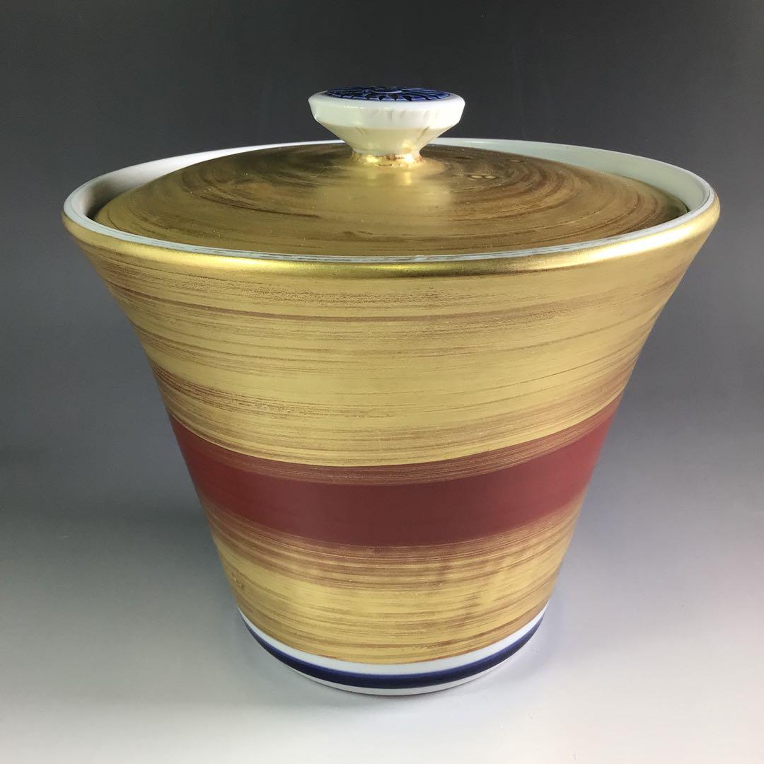 Ｒ２９６　水指　『在銘』『金地』『老松文』『末広水指』　木箱　茶道具