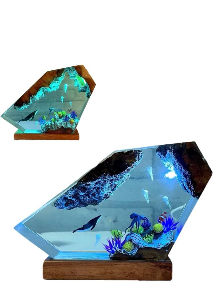 樹脂木製ランプ,海オーシャンランプ, 手作り木製テーブル樹脂ランプ, 寝室装飾