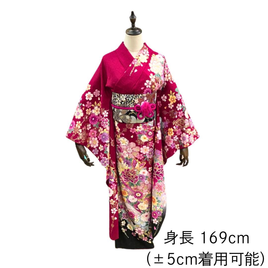 ≪早い者勝ち≫【お得品】 振袖セット 成人式 正絹 花柄 赤 S46 ●