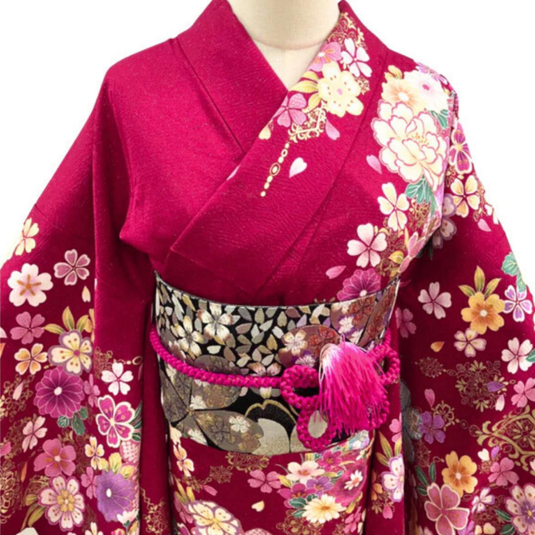 ≪早い者勝ち≫【お得品】 振袖セット 成人式 正絹 花柄 赤 S46 ●