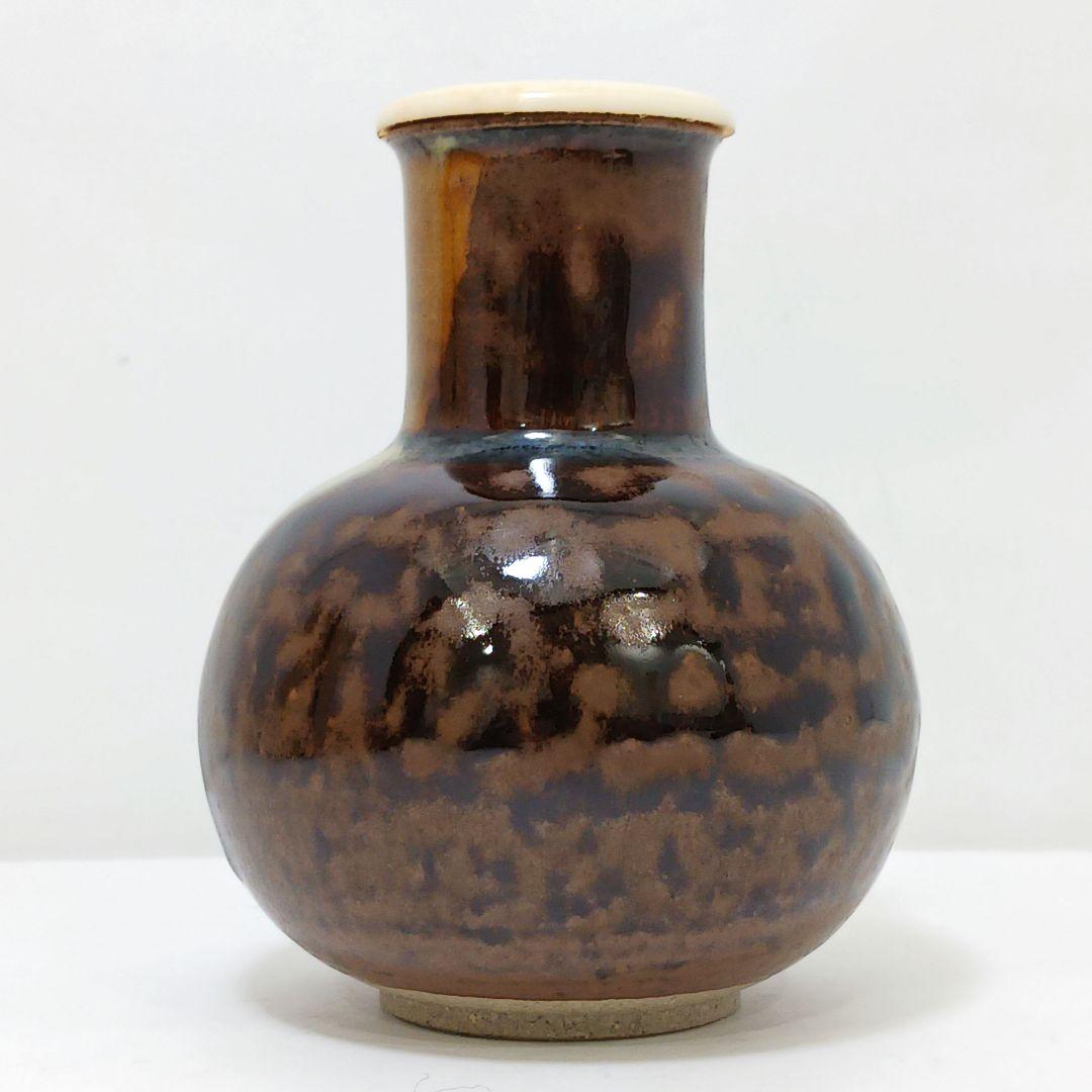 Y2167-12 茶道具 比古焼 藤崎寿山造 鶴首茶入 共箱 西陣織仕覆付　う