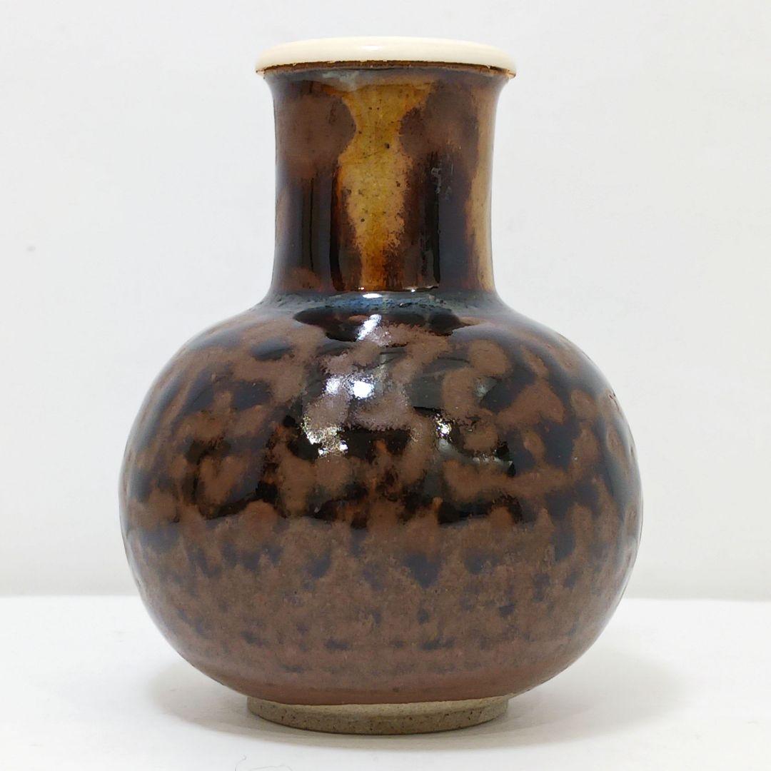 Y2167-12 茶道具 比古焼 藤崎寿山造 鶴首茶入 共箱 西陣織仕覆付　う