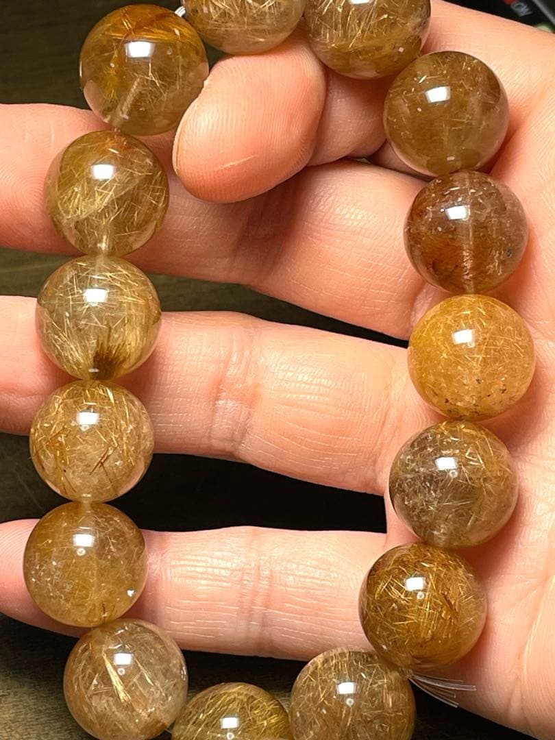 高品質　新入荷　ミックスルチルブレス超大玉約14.7㎜（新品未使用）金運虹あり