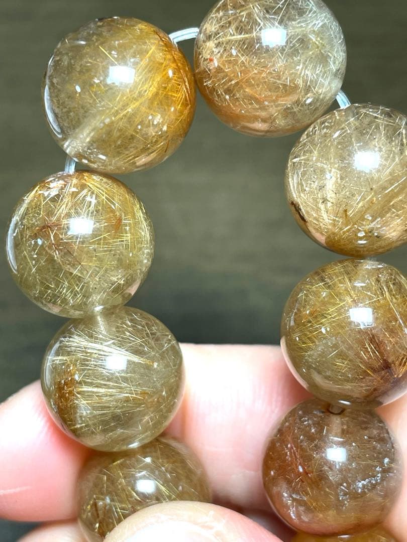 高品質　新入荷　ミックスルチルブレス超大玉約14.7㎜（新品未使用）金運虹あり