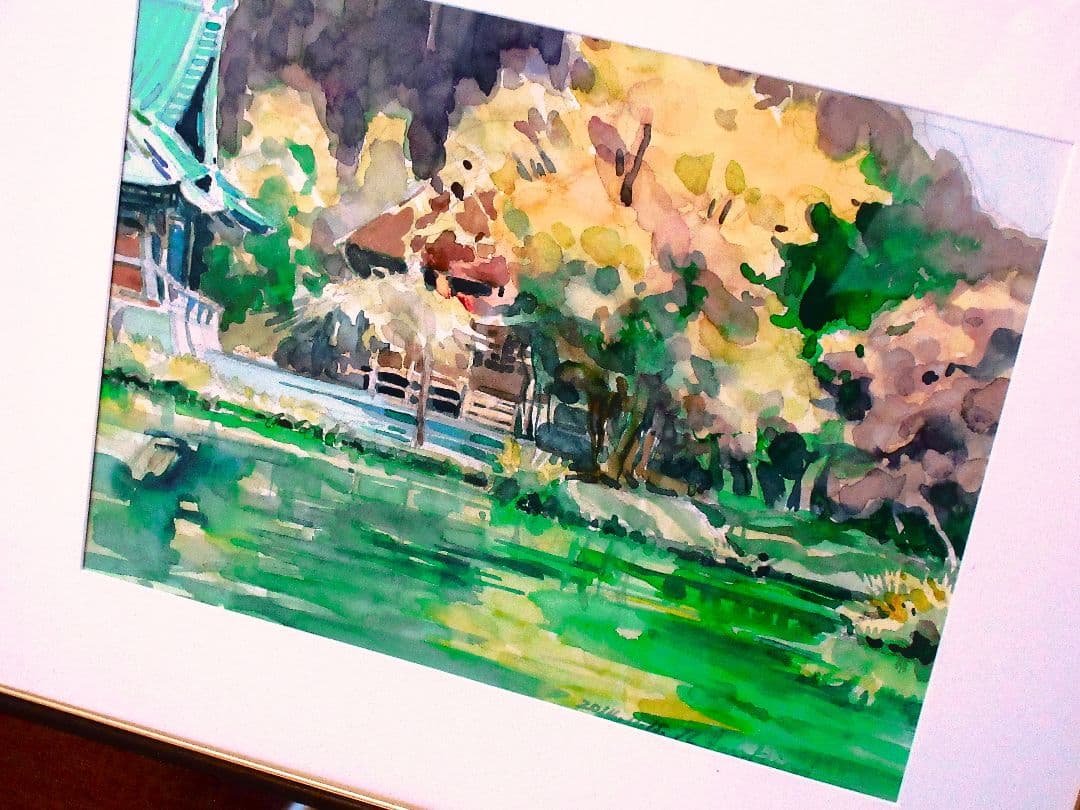 水彩画 自然風景 2016年額装済み 原画