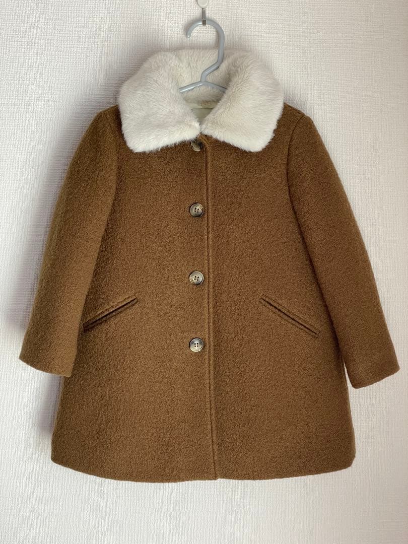 ウールコート ブラウン ファー襟付き