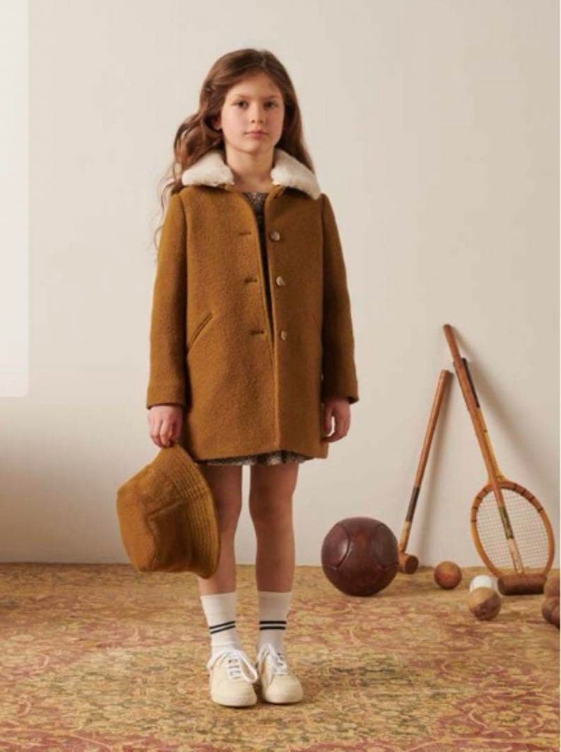 ウールコート ブラウン ファー襟付き