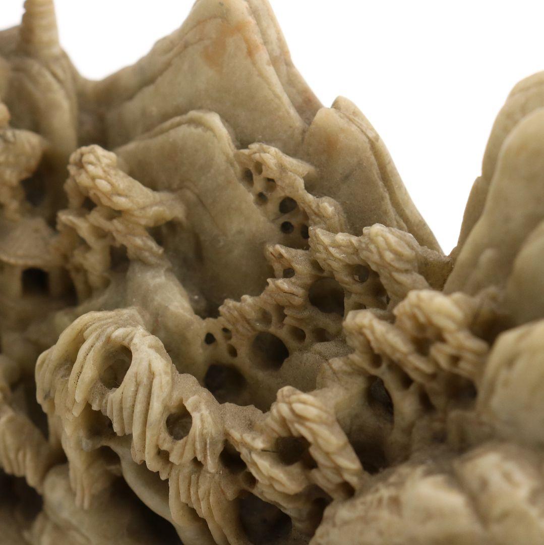 中国 寿山石楼閣山水雕 床飾 置物 彫刻　V306　KZ