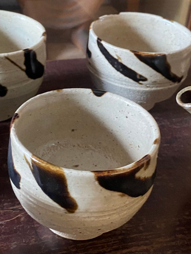 益子焼　鉄絵茶器　茶器揃い　急須　湯呑み　汲み出し　民芸　民藝