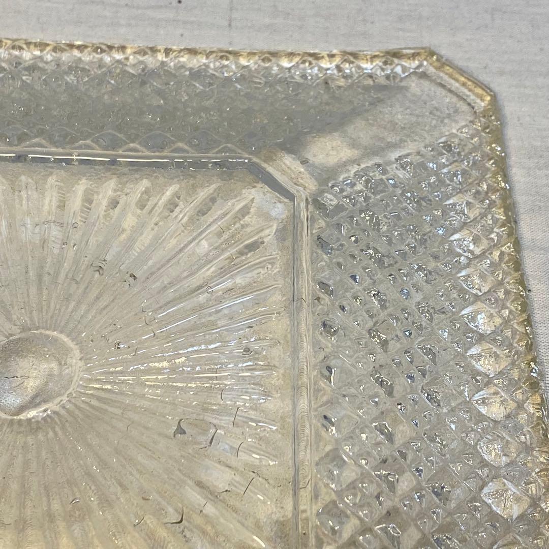 ギヤマン　大正ガラス　アンティーク　プレート　角プレート　気泡　レトロ⑨