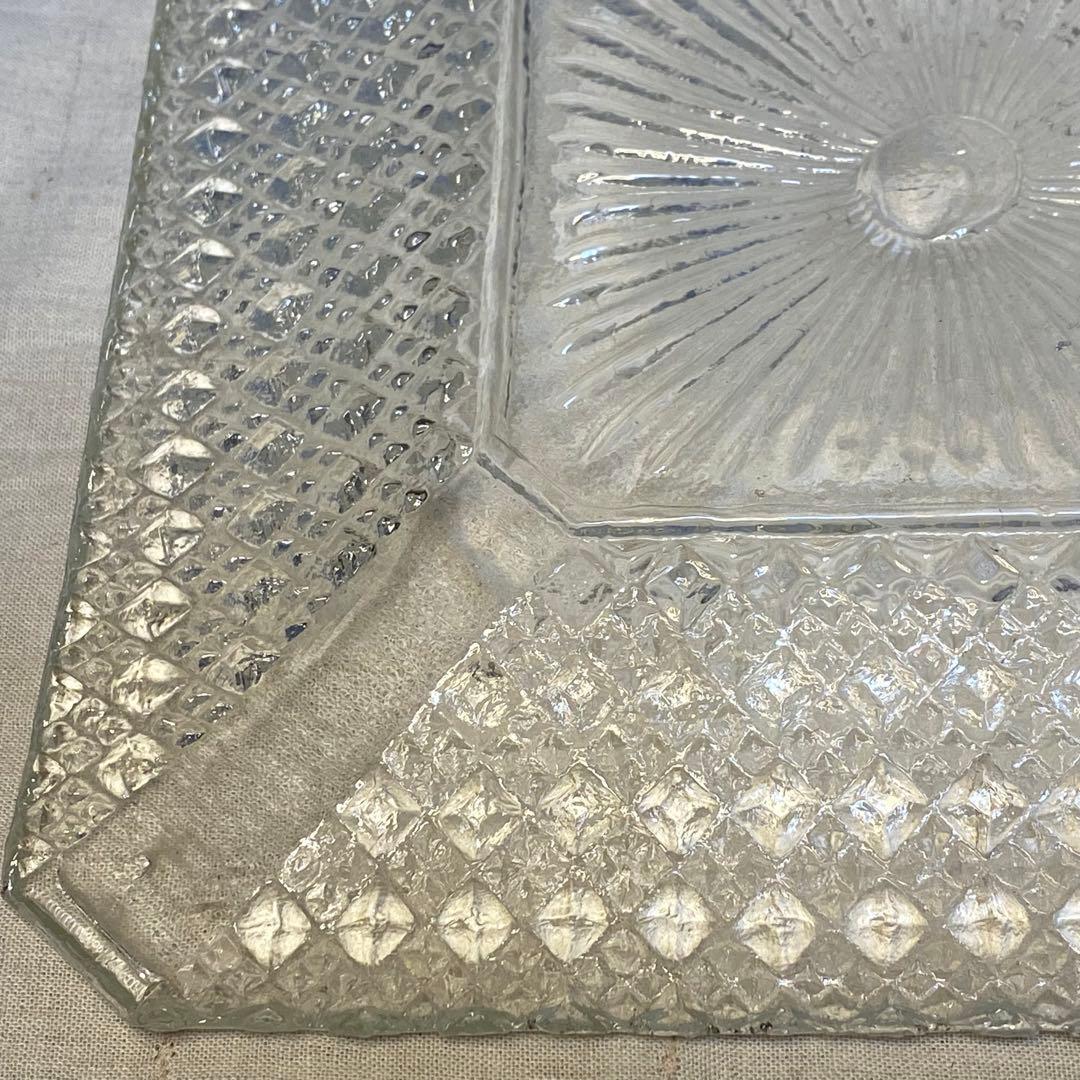 ギヤマン　大正ガラス　アンティーク　プレート　角プレート　気泡　レトロ⑨