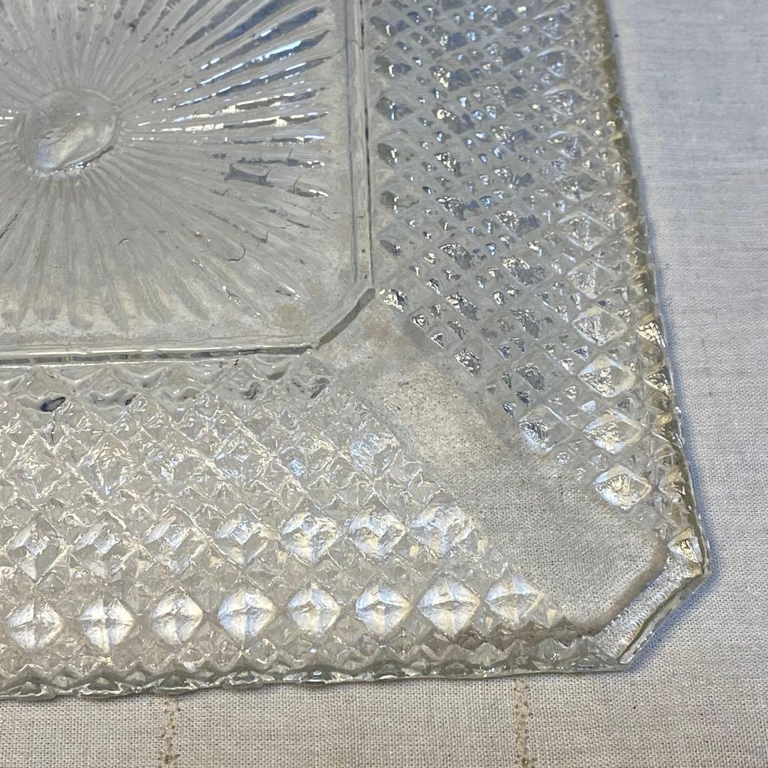 ギヤマン　大正ガラス　アンティーク　プレート　角プレート　気泡　レトロ⑨
