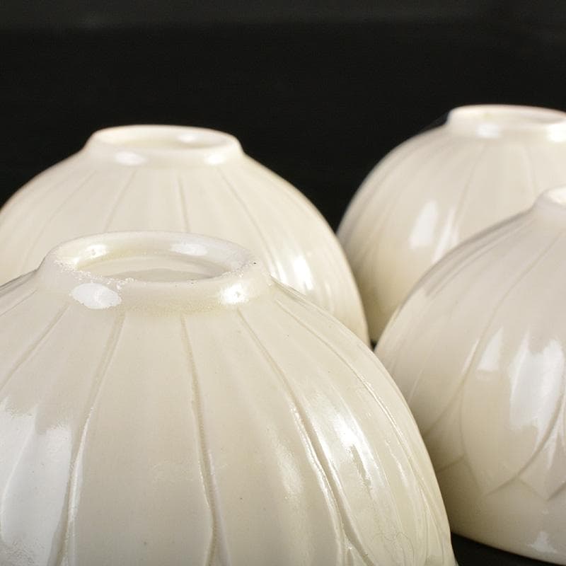 中国　徳化窯白磁　蓮弁刻　煎茶碗　盃　五客　M　8709E