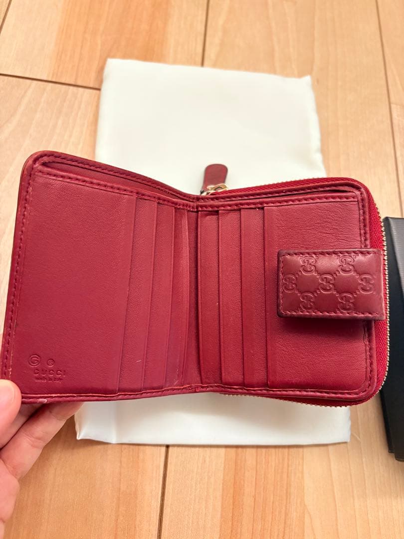 グッチ　二つ折り財布　マイクロシマ　GG　ラウンドジップ