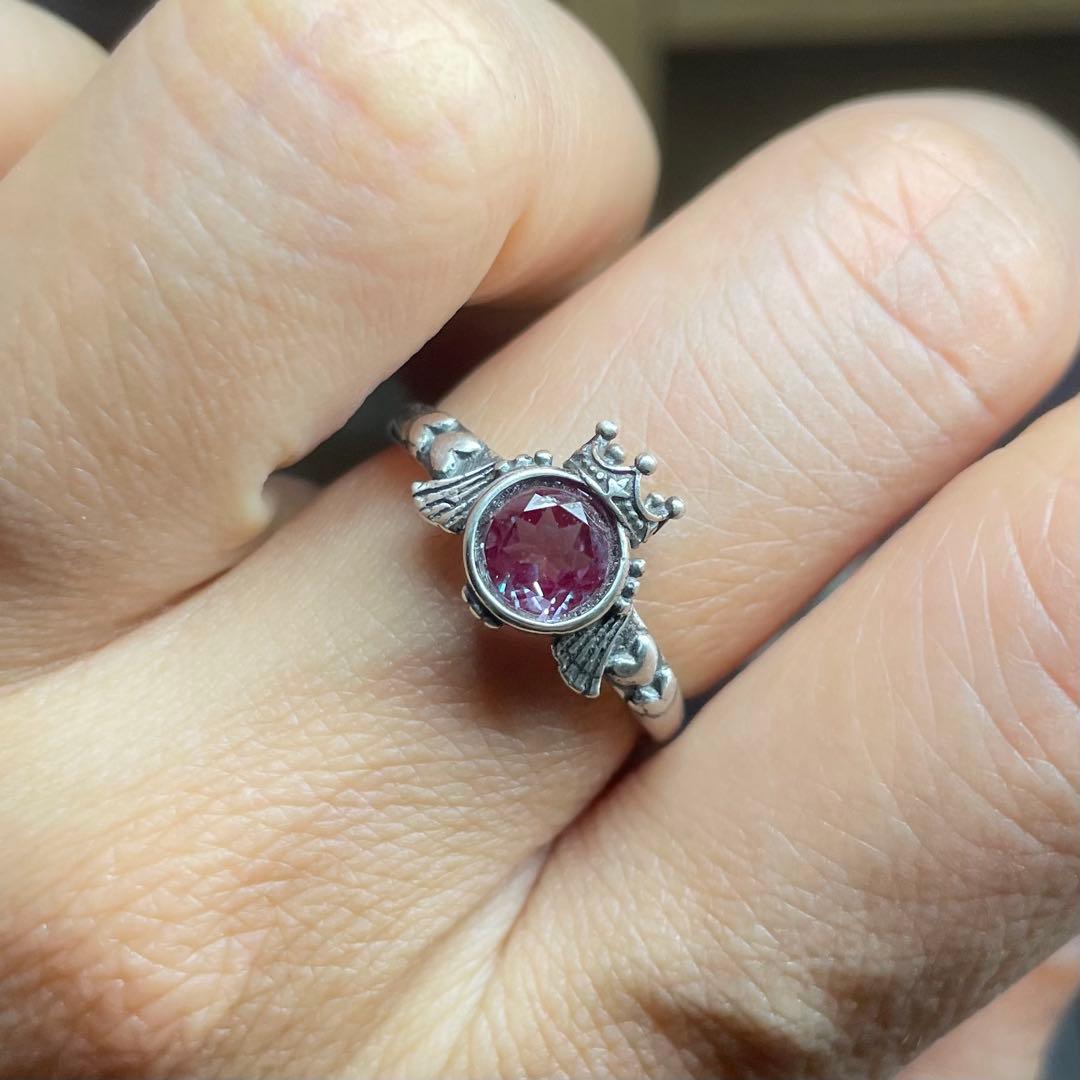 天然石リング　アレキサンドライト　紫緑シラー　高透明　6mm SV925