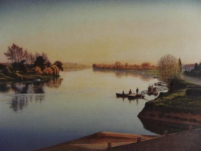 中根寛　「ドルドーニュの朝」、希少画集より、状態良好、新品高級額装付