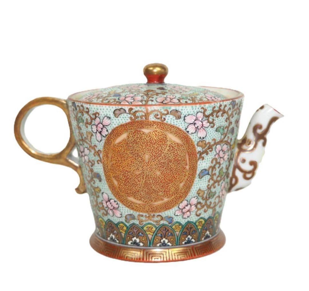 送料無料　時代物　九谷焼　家紋入り急須　★希少★　煎茶道具