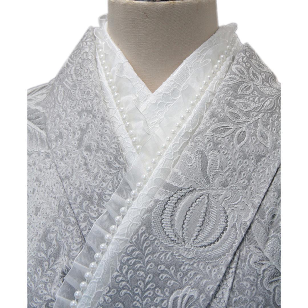 状態良好人気グレー×白帯成人式振袖8点セットフルセットくすみベロア帯揚げOY21