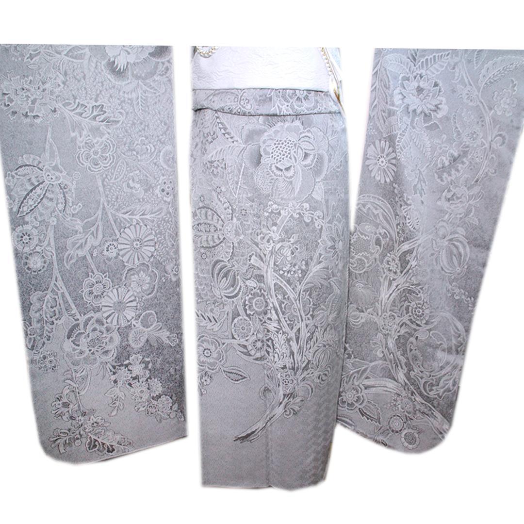 状態良好人気グレー×白帯成人式振袖8点セットフルセットくすみベロア帯揚げOY21