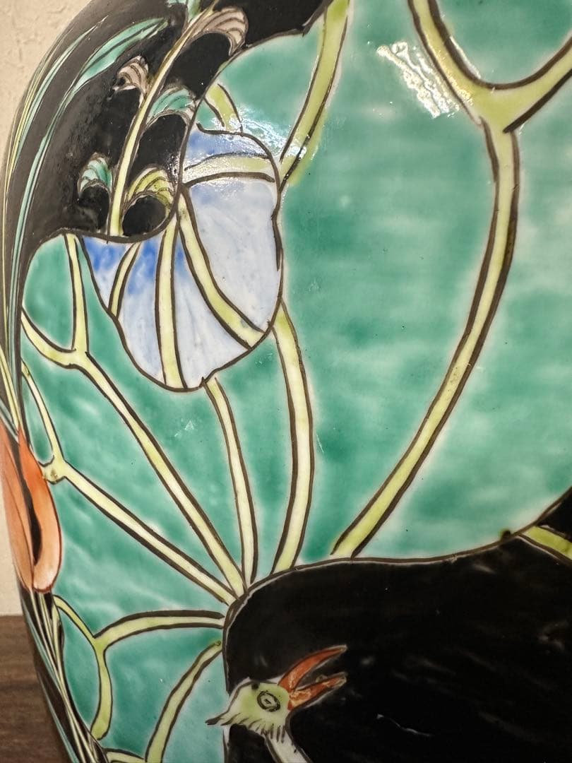 中国　五彩　粉彩　染付　壺　蓮鴨図　古美術　アンティーク　時代物