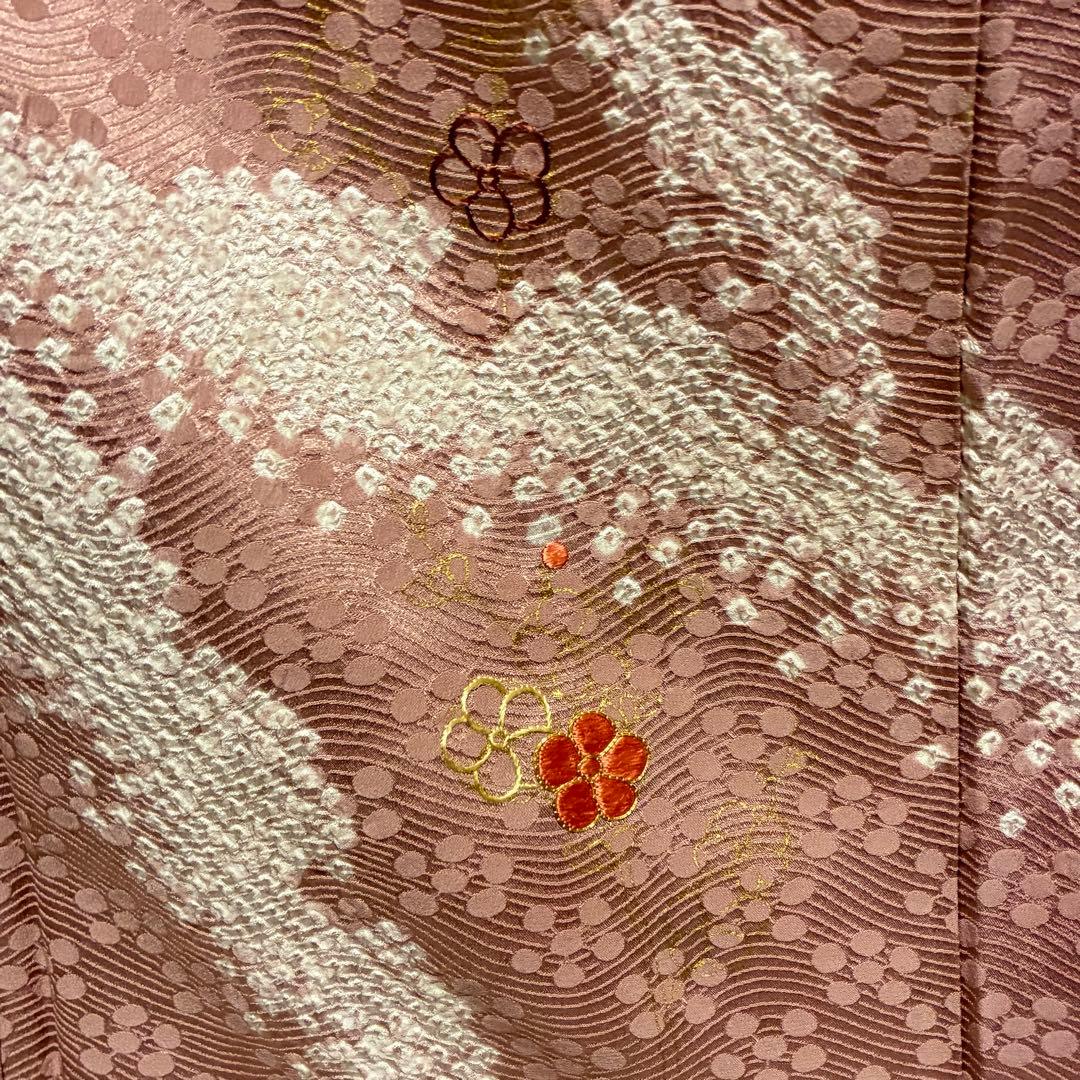 D89 訪問着 絞り 花刺繍 正絹 着物 袷 しつけ糸付き未使用極美品