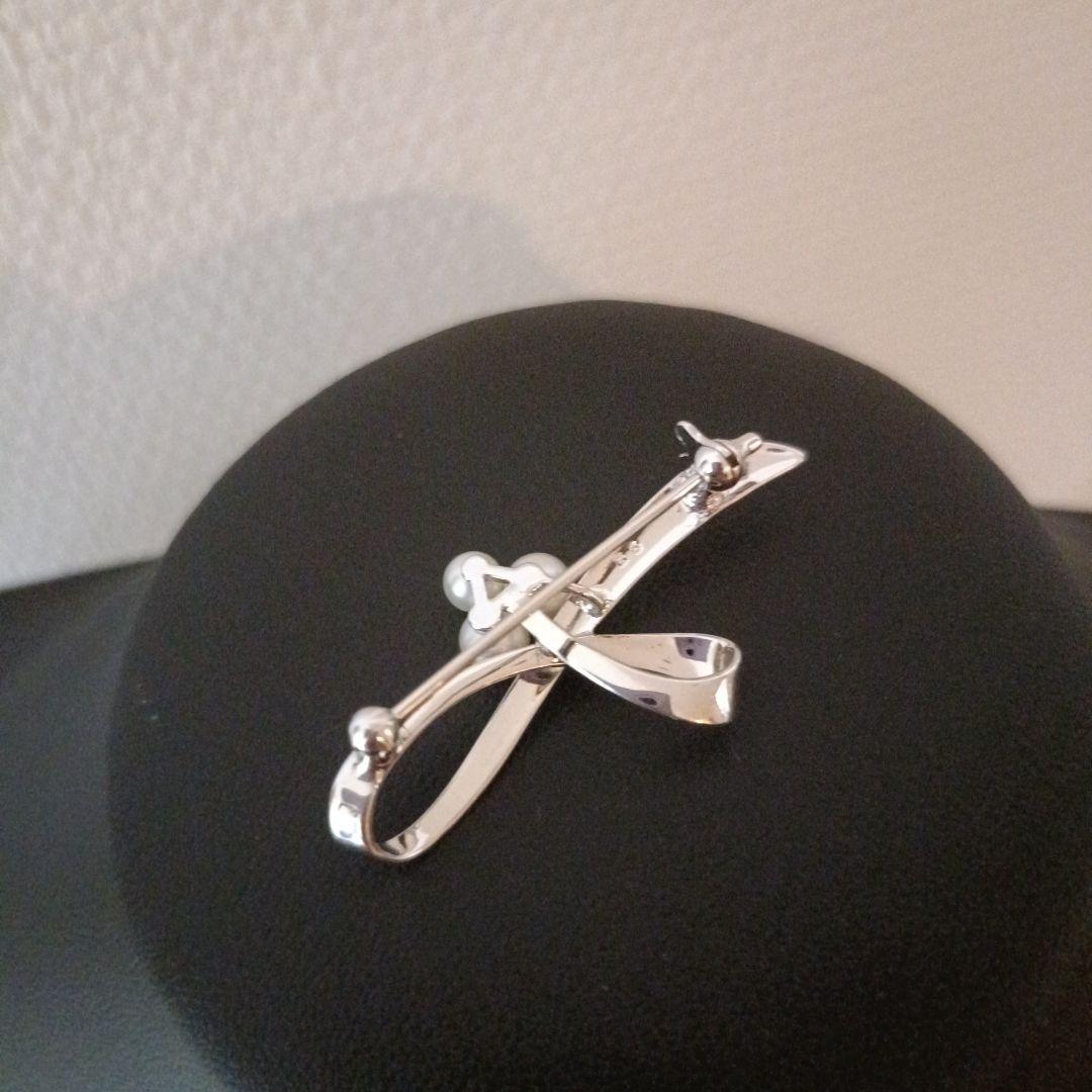 MIKIMOTO アコヤ真珠　ブローチ　リボン　3粒
