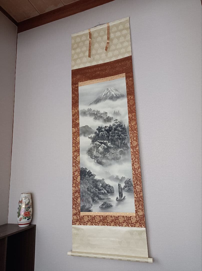美品 軸 おもてなし 絵 ラピュタ 富士 山水 水墨 茶 中国 美術 インテリア