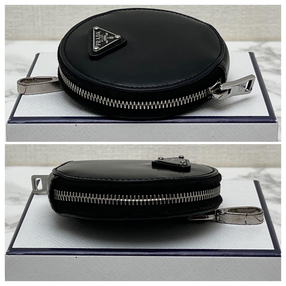 プラダ ブラッシュドレザー ラウンド ミニポーチ ケース ブラック