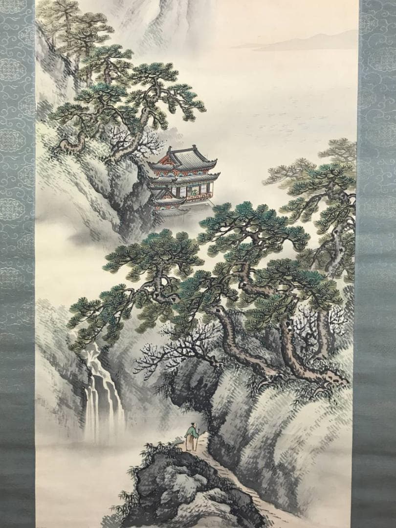 真作/岡田蘇水/蓬莱仙境図/蓬莱山図/祝事山水図/掛軸/名家伝来/AD-906