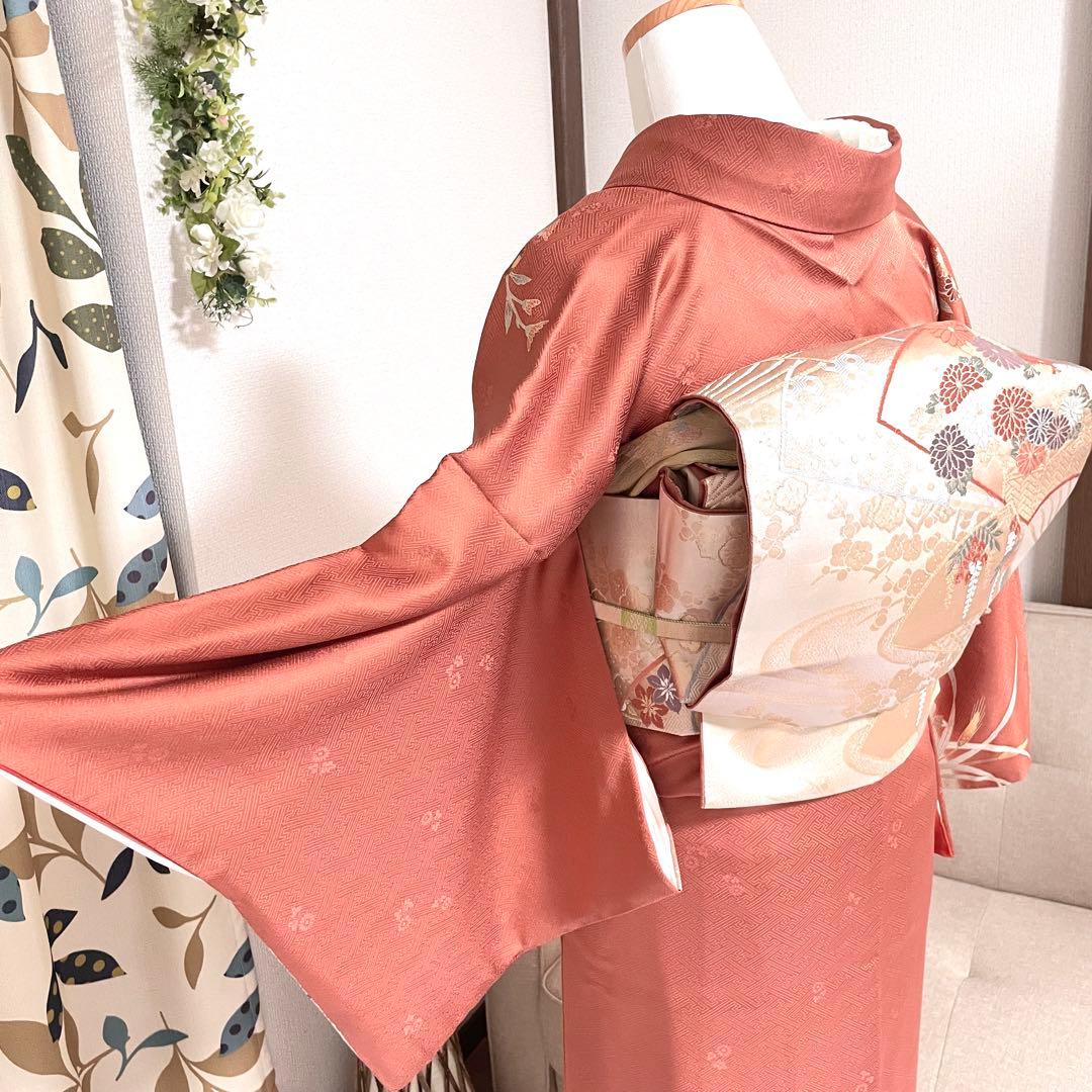 オレンジ　友禅 4点 フルセット 訪問着 入学式 卒業式 入園式 春 秋 冬