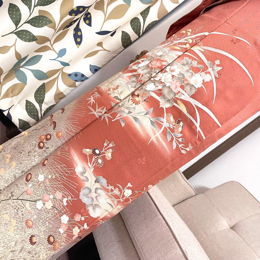 オレンジ　友禅 4点 フルセット 訪問着 入学式 卒業式 入園式 春 秋 冬