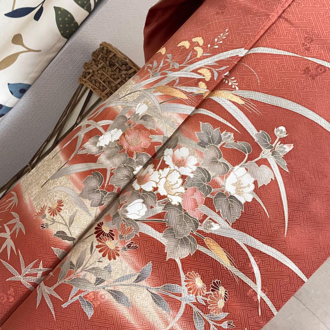 オレンジ　友禅 4点 フルセット 訪問着 入学式 卒業式 入園式 春 秋 冬