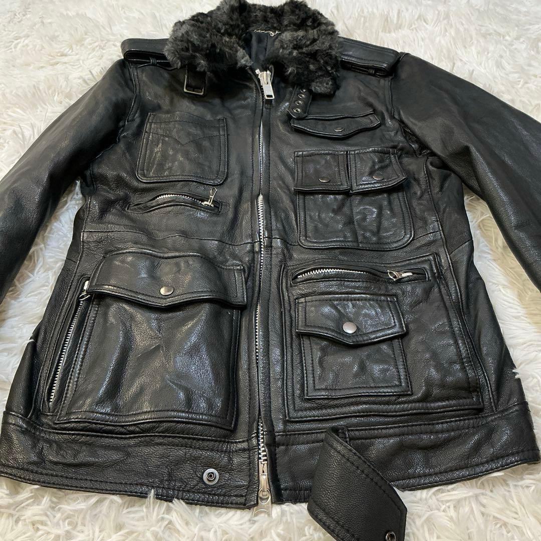 美品⭐︎アバハウス シングルライダース ボアレザージャケット 本革 山羊革 M 黒