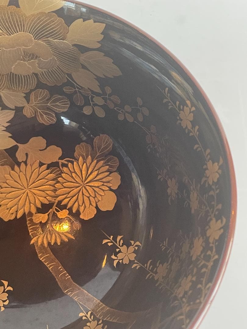 時代 金蒔絵 螺鈿 盃洗 漆 大茶椀 枝垂れ桜 さくら 菊 椿 美品