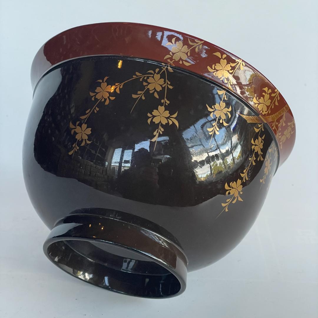 時代 金蒔絵 螺鈿 盃洗 漆 大茶椀 枝垂れ桜 さくら 菊 椿 美品