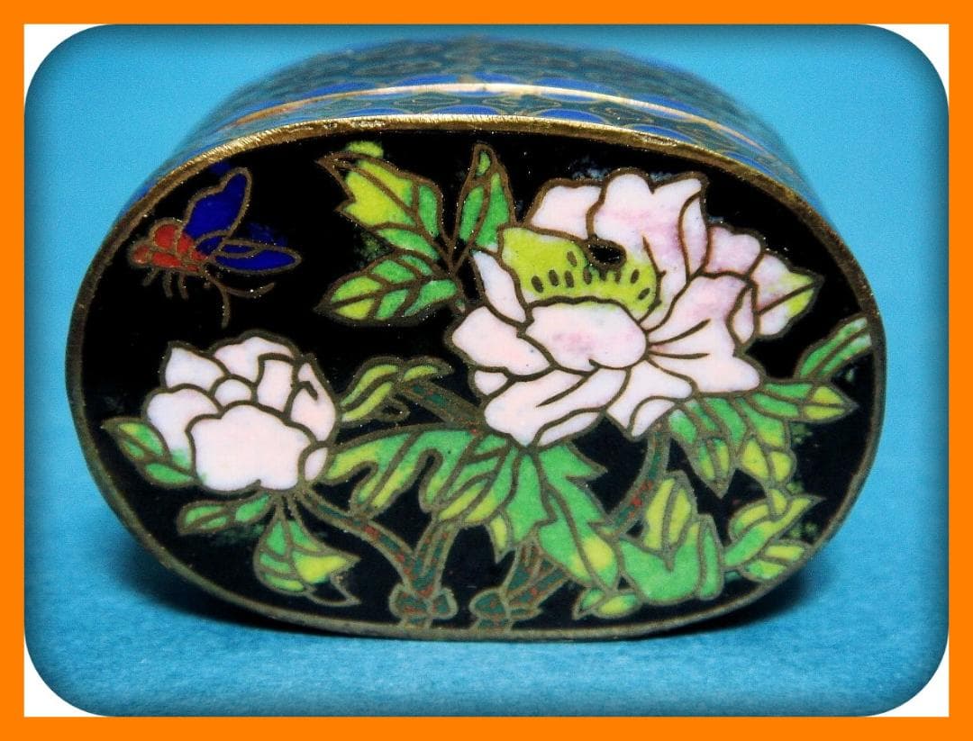 785『七宝 花蝶 香合』黒　//骨董品 古美術 古道具 アンティーク