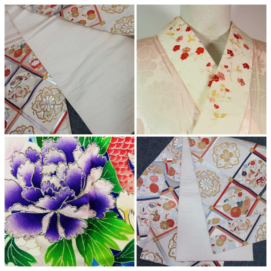 【豪華3点セット】振袖／濃紺地 藤花文様／銀駒刺繍／長襦袢・袋帯付き 晴れの日に