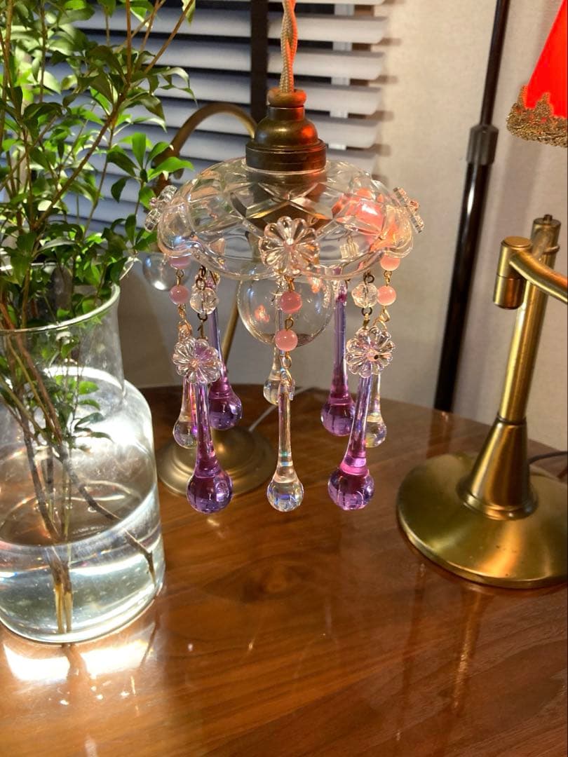 シャンデリア　1920年　フランス（紫と虹）アンティーク　オパールセント