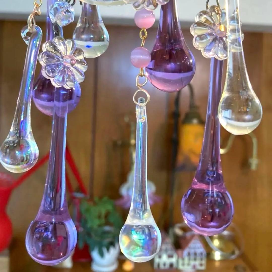 シャンデリア　1920年　フランス（紫と虹）アンティーク　オパールセント