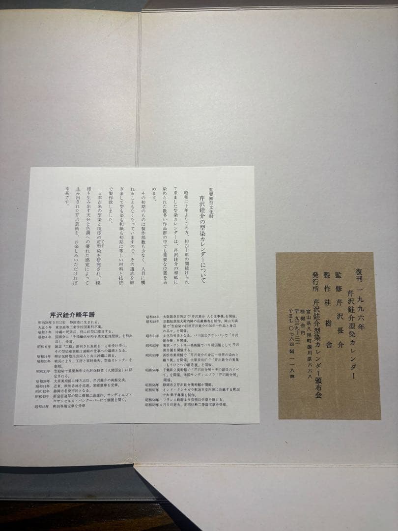 芹沢銈介　カレンダー1996年　表紙と１2ヶ月分揃い