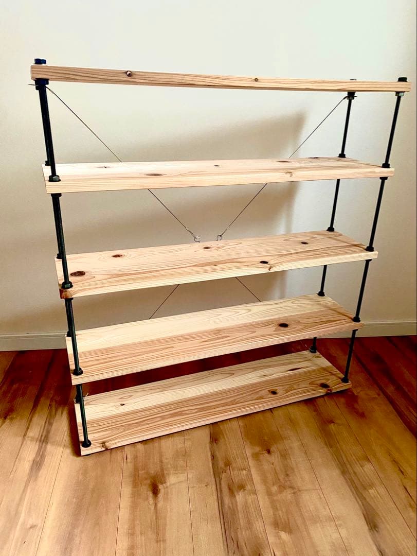 幅80cm☆ワイヤークロス 木製ラック☆食器棚☆木製シェルフ☆アイアンラック