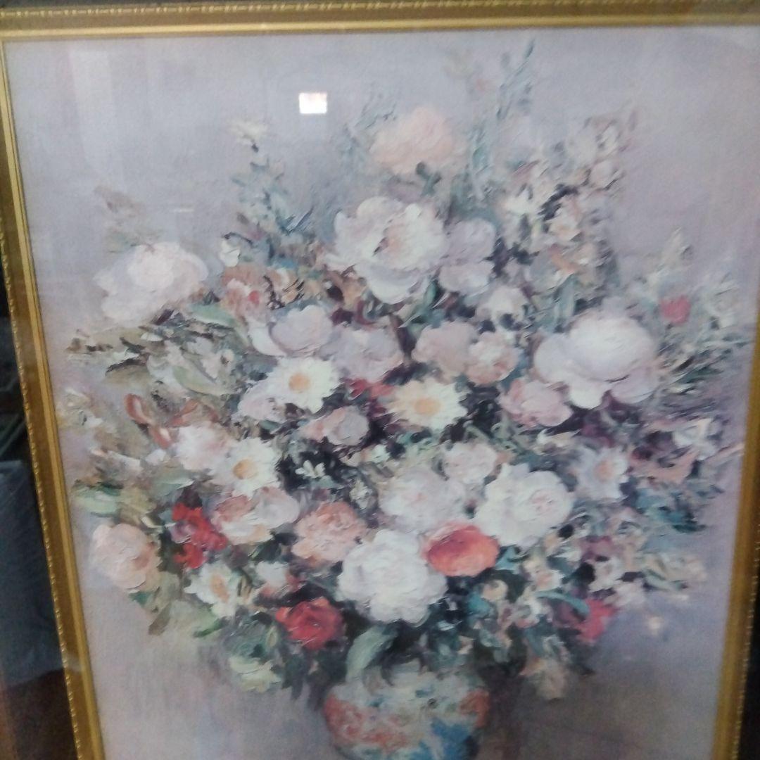 油絵　花　額装