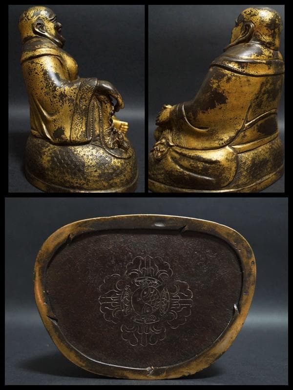仏教美術 時代古金銅製 金工細工大型『布袋 弥勒菩薩』佛台像 置物 布袋尊 仏像