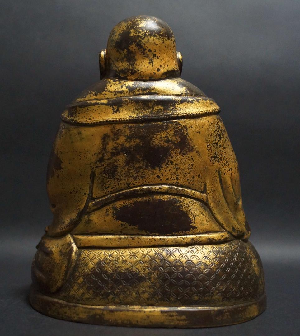 仏教美術 時代古金銅製 金工細工大型『布袋 弥勒菩薩』佛台像 置物 布袋尊 仏像