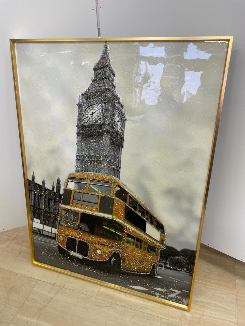 水晶絵　イギリス　ロンドン　ビッグベン　アートパネル　立体　絵画　パネル　額縁
