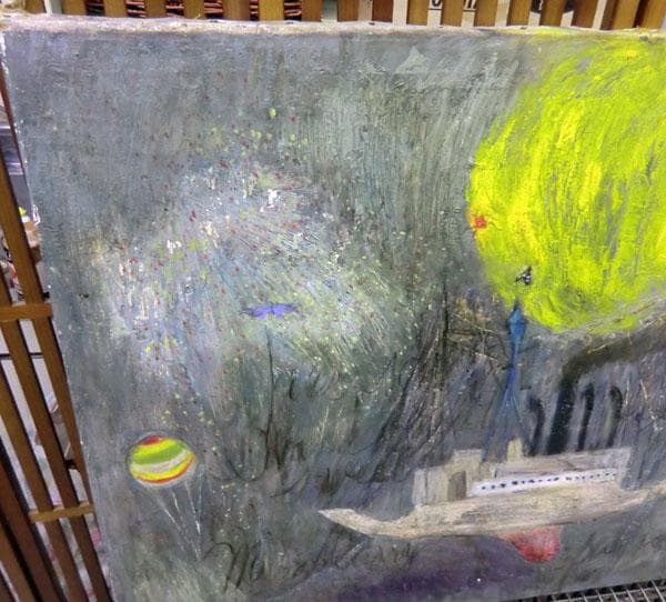 真作保証 藤本俊子　郷愁　太陽と舟　1957年　◆　油絵　1ｍ×65㎝　北海道